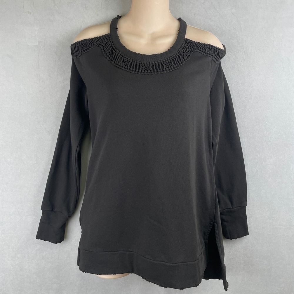 Joes Jeans Cold Shoulder Distressed Grunge Edgy Macrame Sweatshirt Dusk Black S
